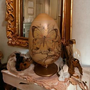 Glass Egg Sculpture - Vintage Hand-Painted Decor Collection